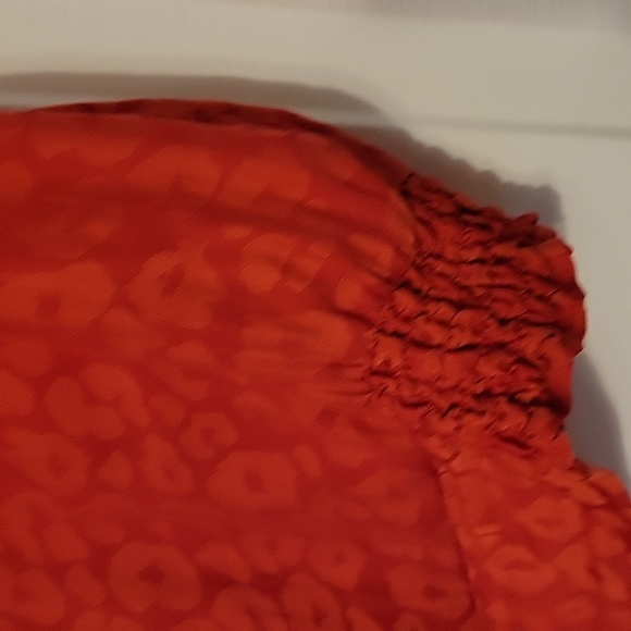 Red Short Sleeve Ruffle Button Down - Picture 3 of 4
